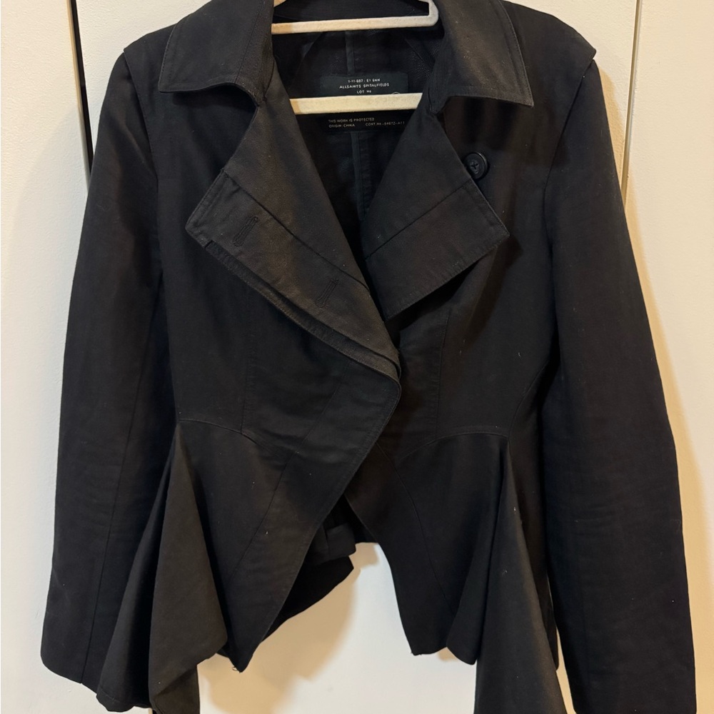 All Saints Black Asymmetrical Blazer with Peplum Effect